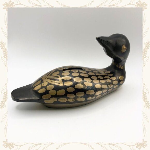 Vintage Brass Loon Coin Bank - Picture 2 of 4